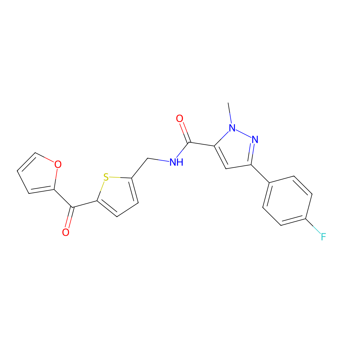 3-(4-fluorophenyl)-N-{[5-(furan-2-carbonyl)thiophen-2-yl]methyl}-1-methyl-1H-pyrazole-5-carboxamide molecular structure, CAS 1797600-06-6