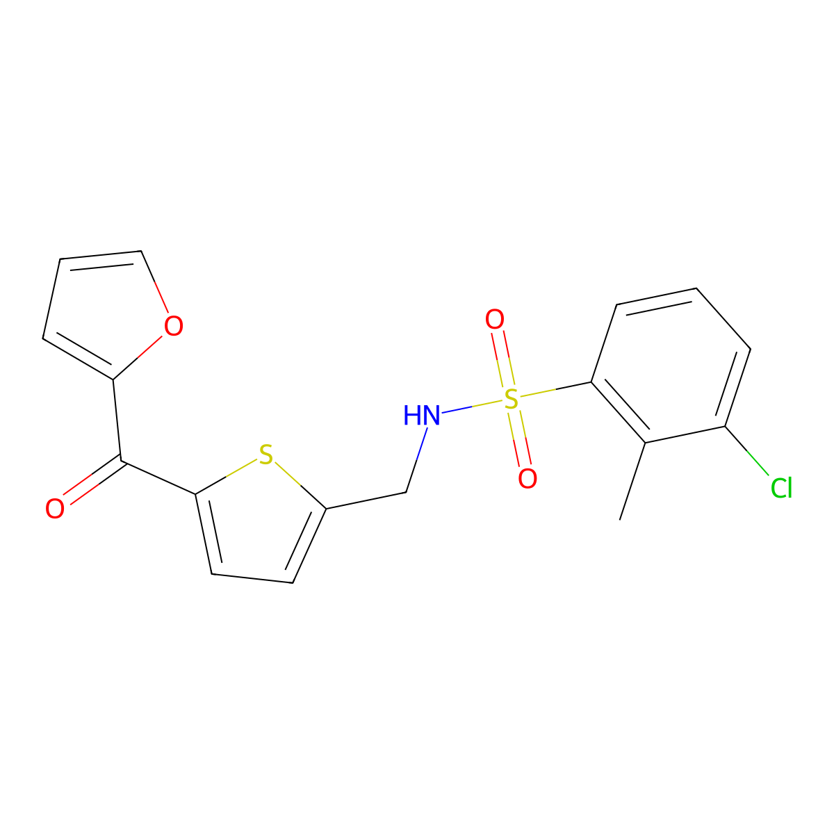 3-chloro-N-((5-(furan-2-carbonyl)thiophen-2-yl)methyl)-2-methylbenzenesulfonamide molecular structure, CAS 1797600-11-3