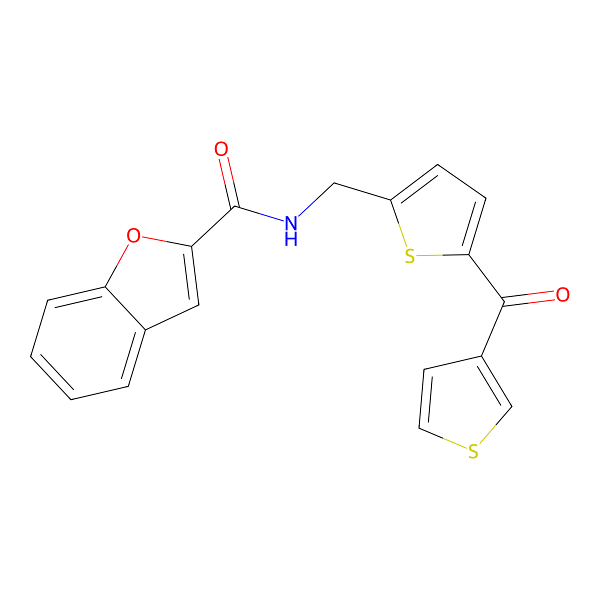 N-((5-(thiophene-3-carbonyl)thiophen-2-yl)methyl)benzofuran-2-carboxamide molecular structure, CAS 1797600-54-4