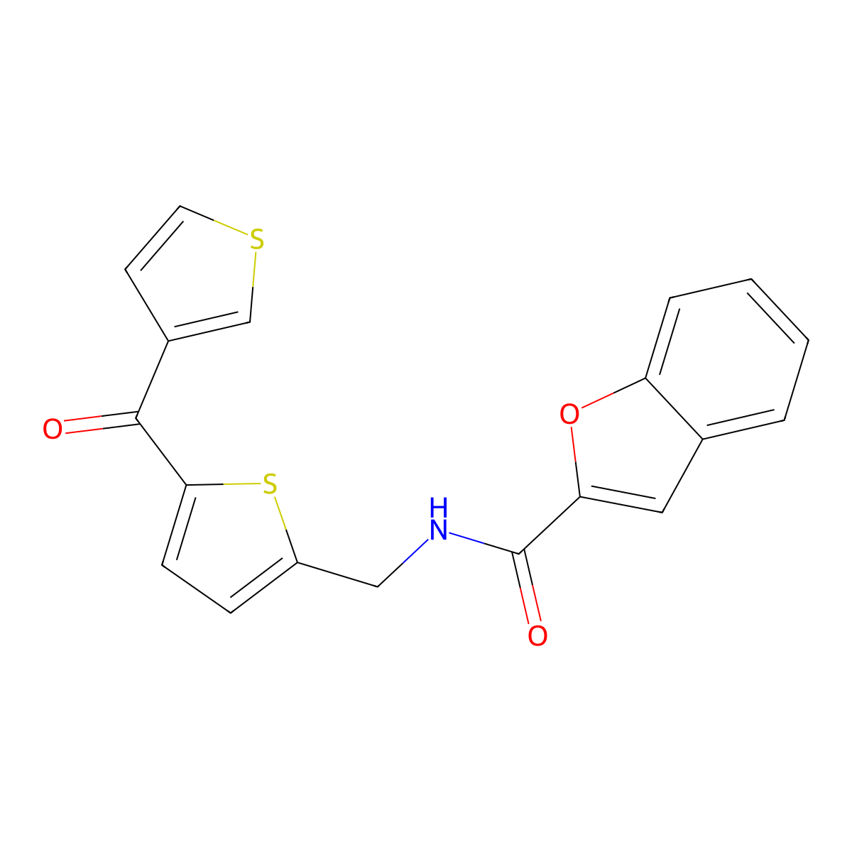 N-((5-(thiophene-3-carbonyl)thiophen-2-yl)methyl)benzofuran-2-carboxamide molecular structure, CAS 1797600-54-4