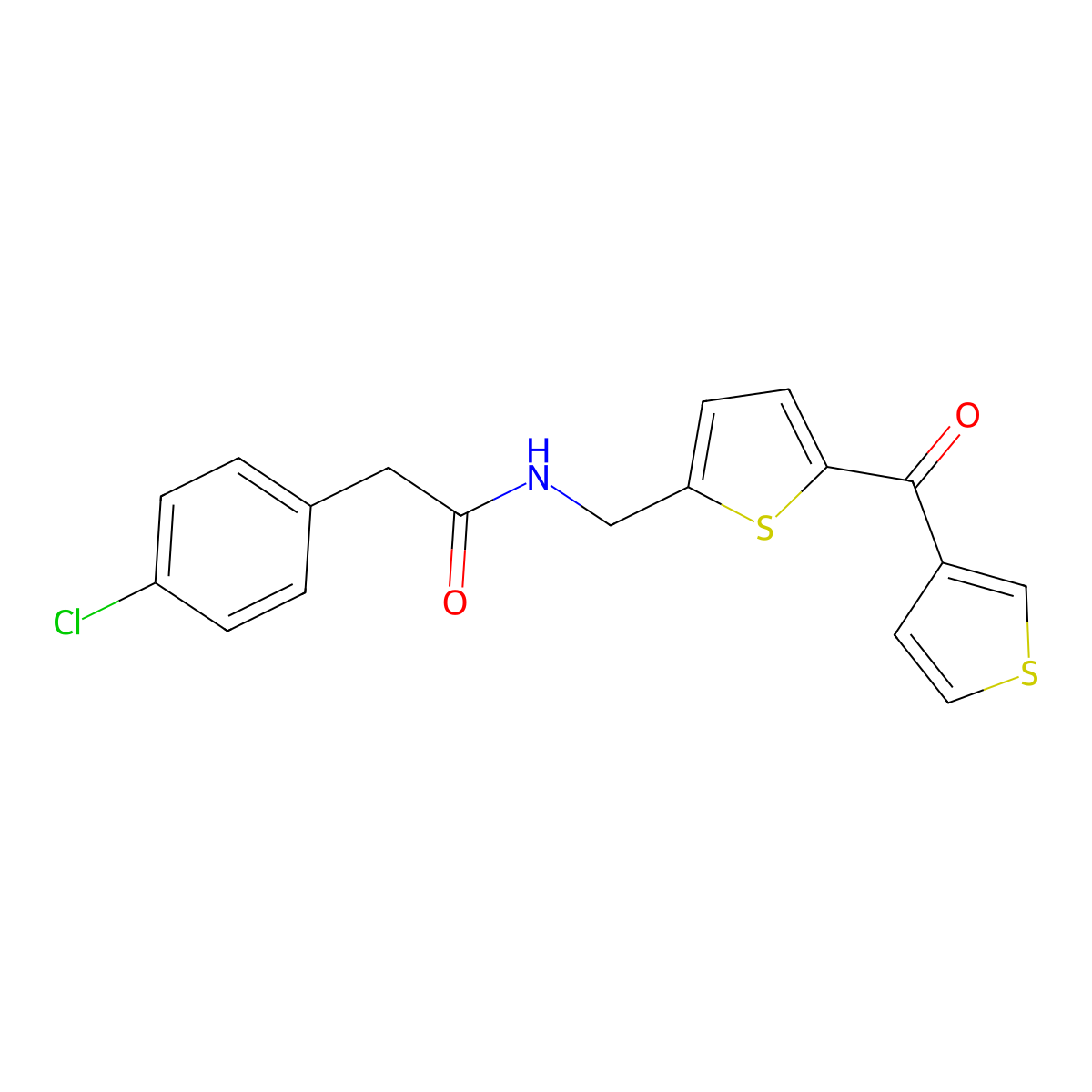2-(4-chlorophenyl)-N-((5-(thiophene-3-carbonyl)thiophen-2-yl)methyl)acetamide molecular structure, CAS 1797600-68-0