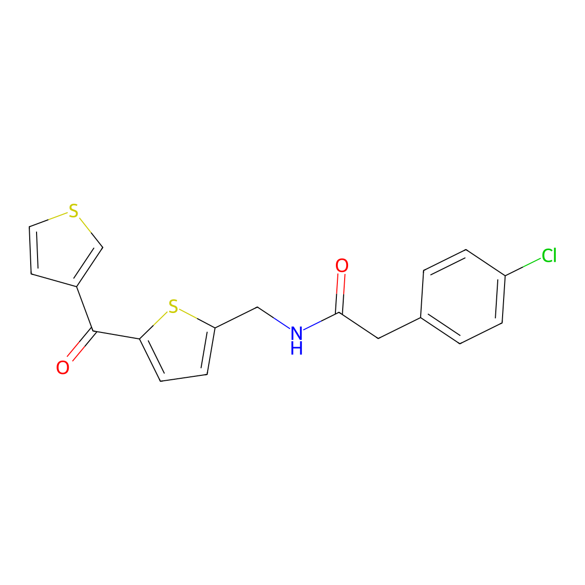 2-(4-chlorophenyl)-N-((5-(thiophene-3-carbonyl)thiophen-2-yl)methyl)acetamide molecular structure, CAS 1797600-68-0