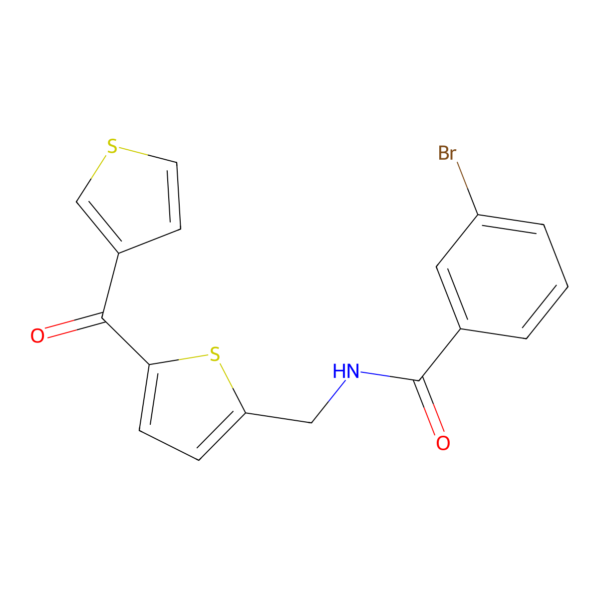 3-bromo-N-((5-(thiophene-3-carbonyl)thiophen-2-yl)methyl)benzamide molecular structure, CAS 1797600-77-1