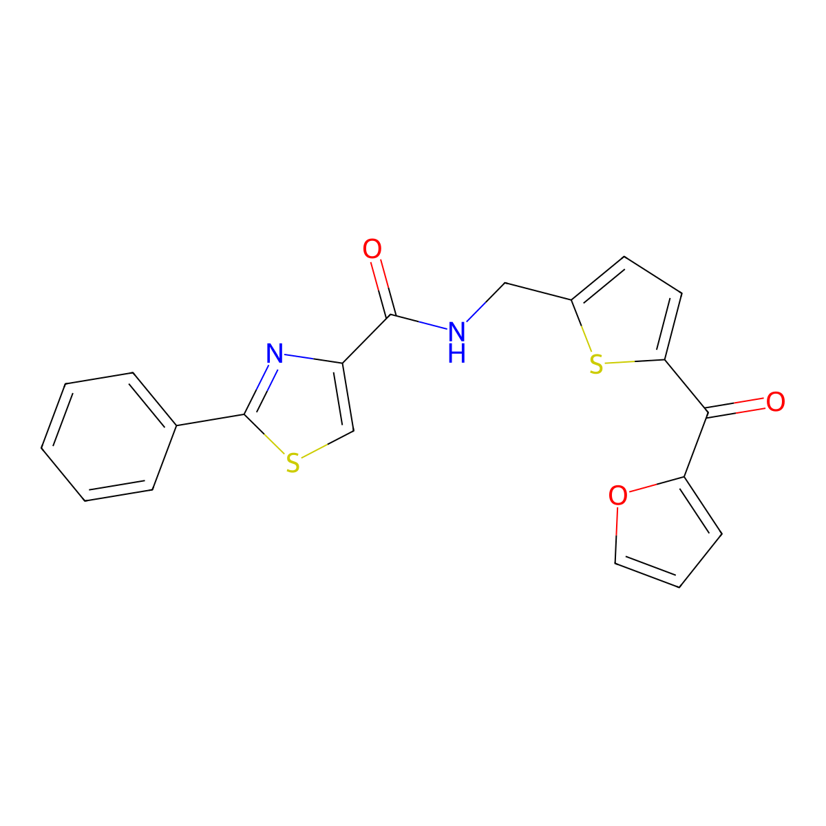 N-((5-(furan-2-carbonyl)thiophen-2-yl)methyl)-2-phenylthiazole-4-carboxamide molecular structure, CAS 1797600-94-2