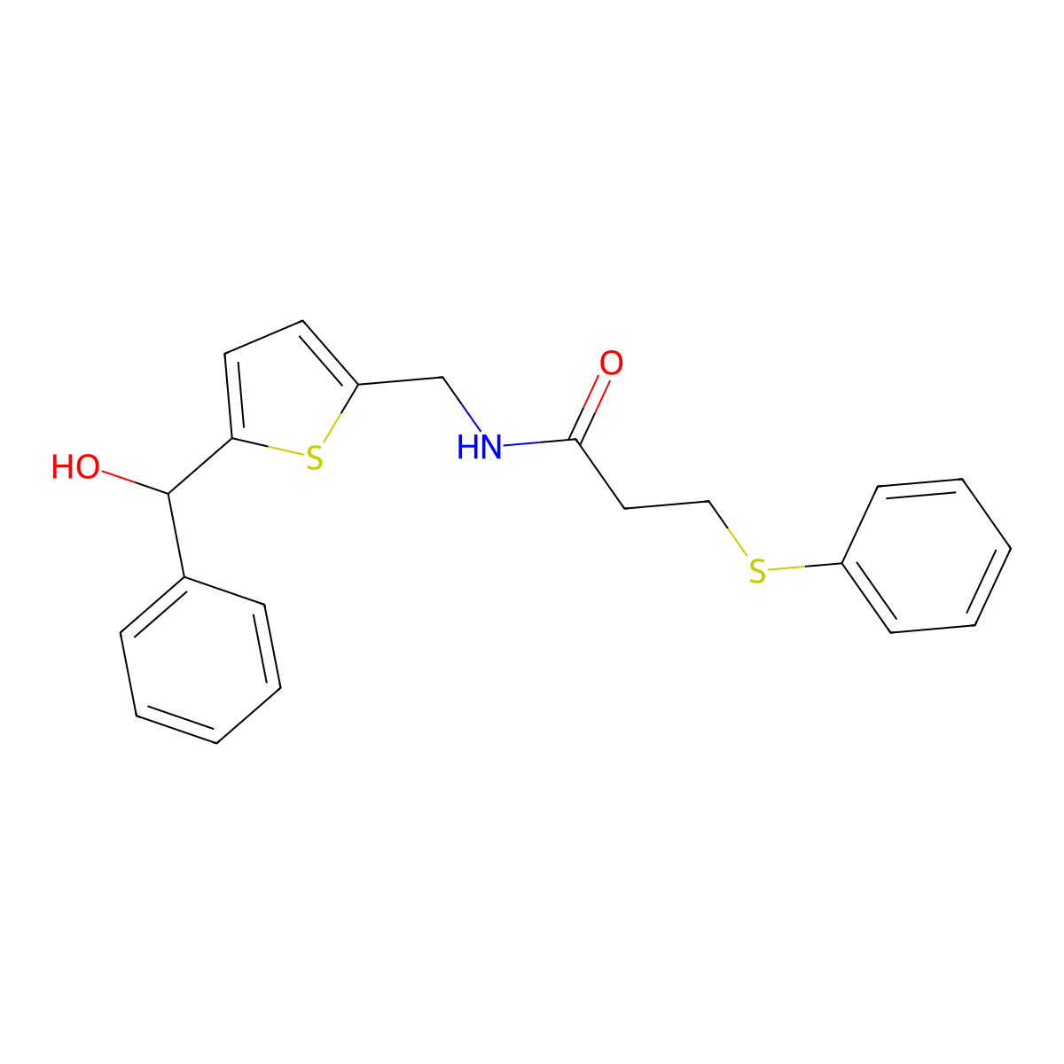 N-((5-(hydroxy(phenyl)methyl)thiophen-2-yl)methyl)-3-(phenylthio)propanamide molecular structure, CAS 1797601-53-6