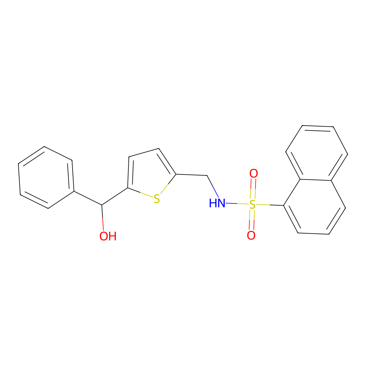 N-((5-(hydroxy(phenyl)methyl)thiophen-2-yl)methyl)naphthalene-1-sulfonamide molecular structure, CAS 1797601-59-2