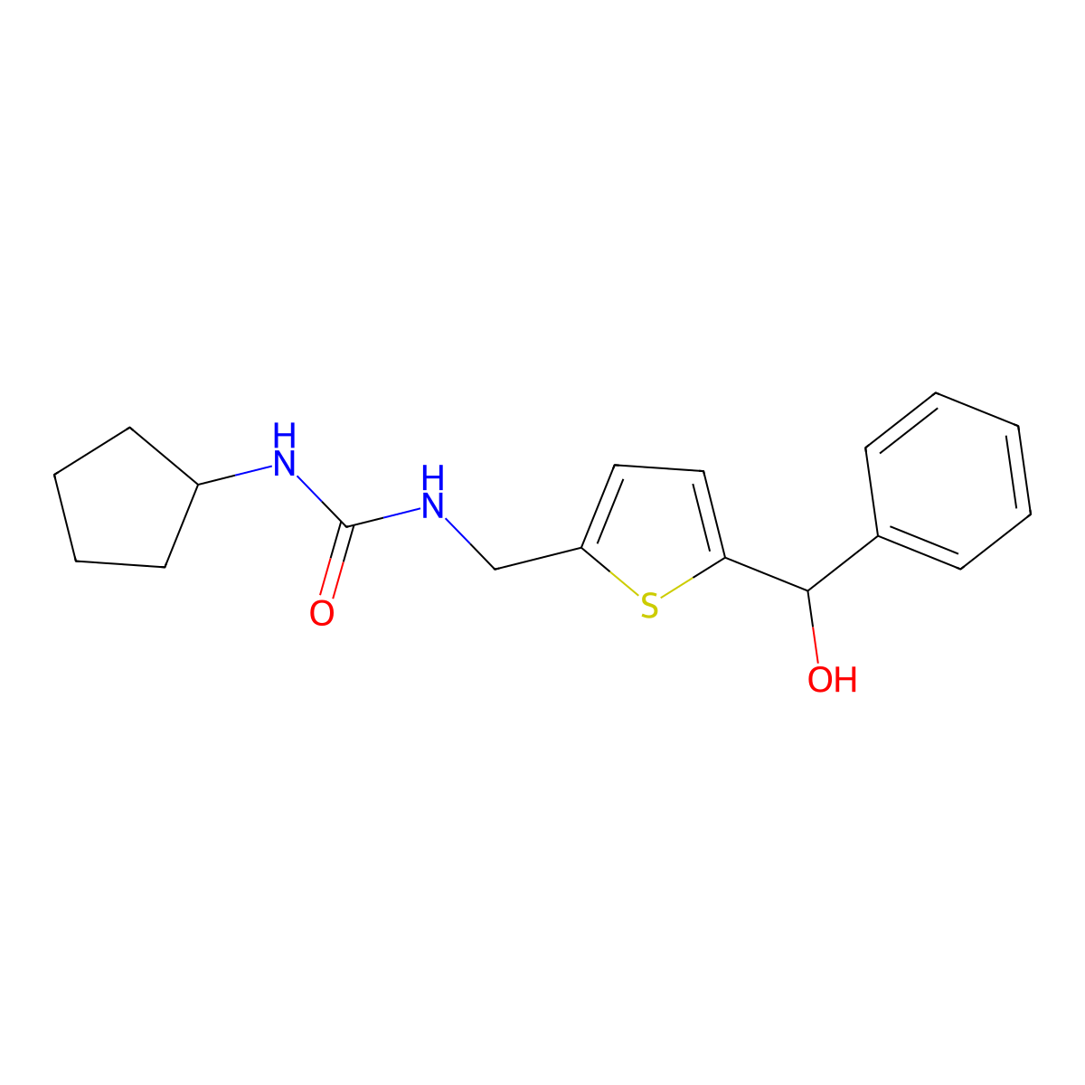 1-Cyclopentyl-3-((5-(hydroxy(phenyl)methyl)thiophen-2-yl)methyl)urea molecular structure, CAS 1797601-67-2