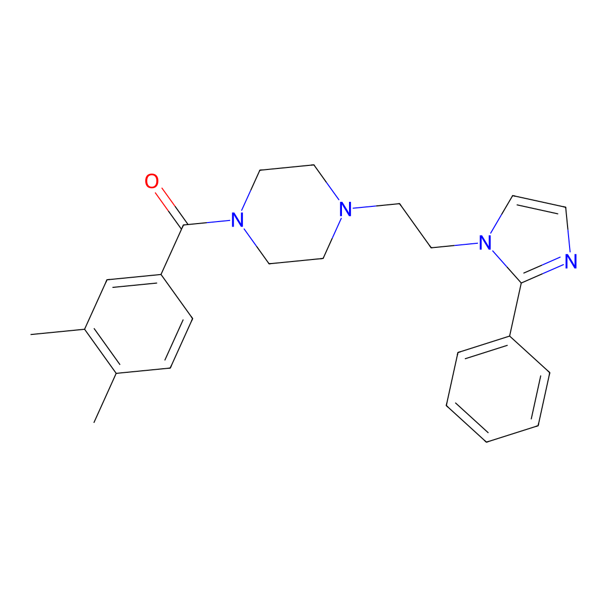 (3,4-dimethylphenyl)(4-(2-(2-phenyl-1H-imidazol-1-yl)ethyl)piperazin-1-yl)methanone molecular structure, CAS 1797601-88-7