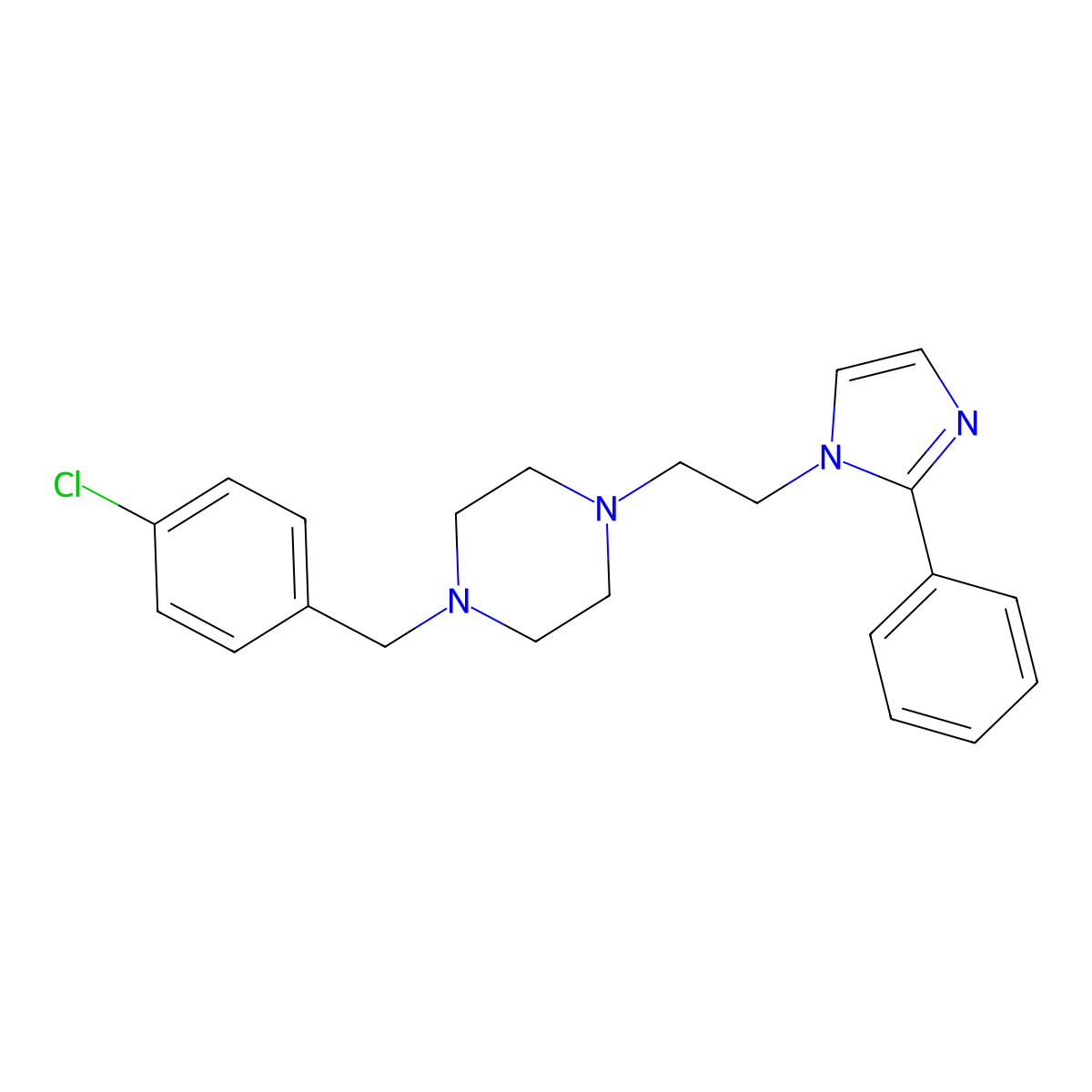 1-(4-chlorobenzyl)-4-(2-(2-phenyl-1H-imidazol-1-yl)ethyl)piperazine molecular structure, CAS 1797601-95-6