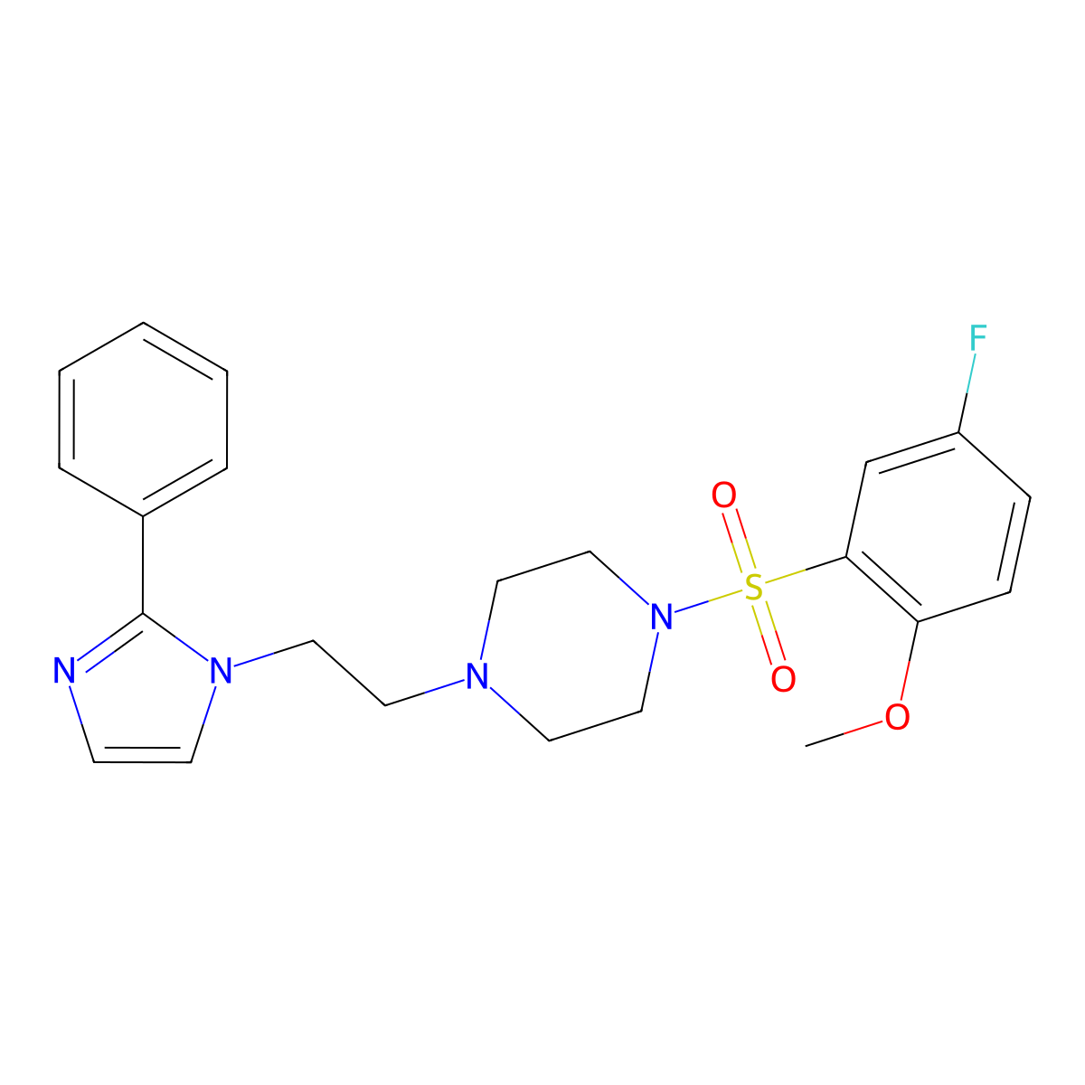 1-((5-fluoro-2-methoxyphenyl)sulfonyl)-4-(2-(2-phenyl-1H-imidazol-1-yl)ethyl)piperazine molecular structure, CAS 1797602-03-9