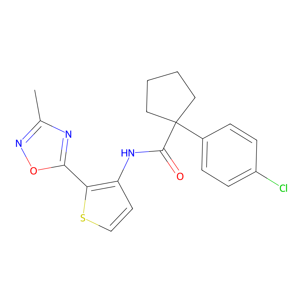 1-(4-chlorophenyl)-N-(2-(3-methyl-1,2,4-oxadiazol-5-yl)thiophen-3-yl)cyclopentanecarboxamide molecular structure, CAS 1797602-15-3