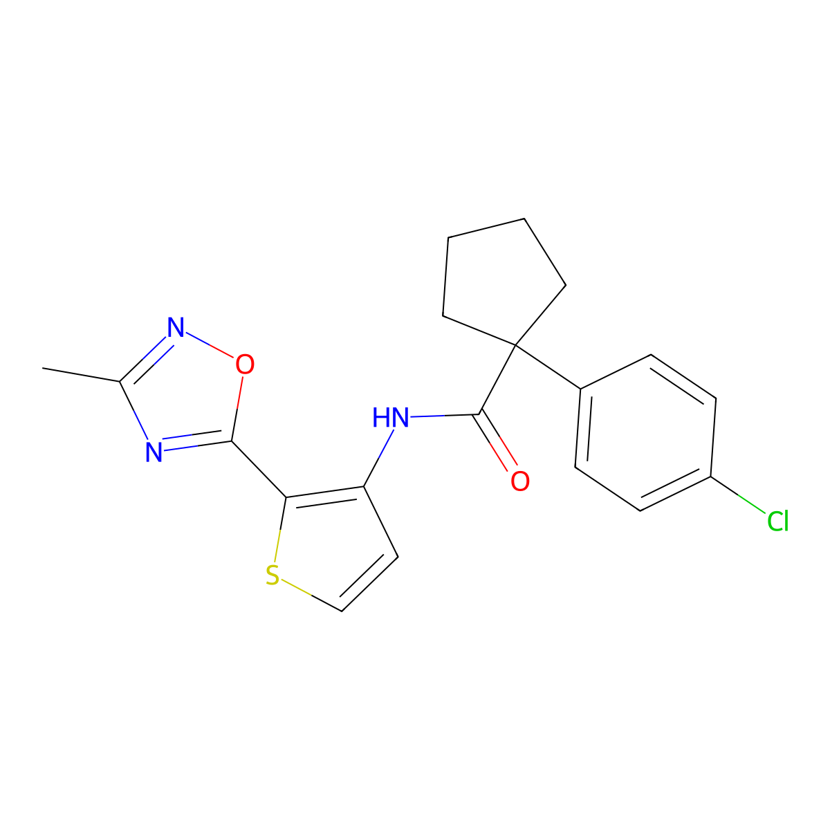 1-(4-chlorophenyl)-N-(2-(3-methyl-1,2,4-oxadiazol-5-yl)thiophen-3-yl)cyclopentanecarboxamide molecular structure, CAS 1797602-15-3