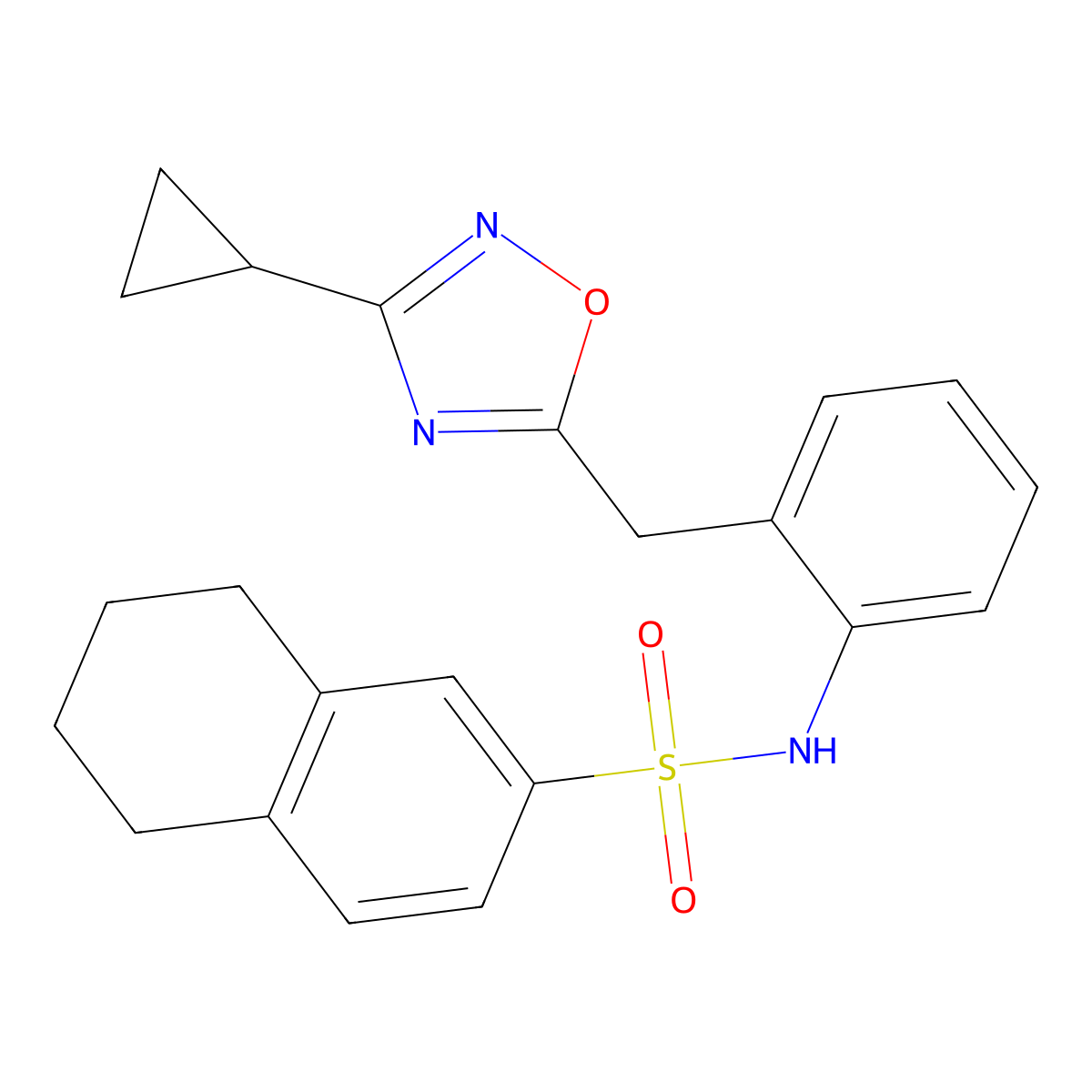N-(2-((3-cyclopropyl-1,2,4-oxadiazol-5-yl)methyl)phenyl)-5,6,7,8-tetrahydronaphthalene-2-sulfonamide molecular structure, CAS 1797602-38-0