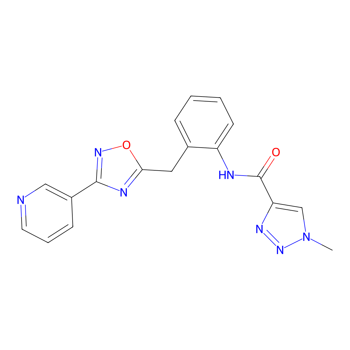 1-methyl-N-(2-((3-(pyridin-3-yl)-1,2,4-oxadiazol-5-yl)methyl)phenyl)-1H-1,2,3-triazole-4-carboxamide molecular structure, CAS 1797602-63-1