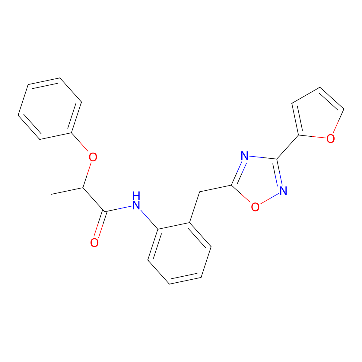 N-(2-((3-(furan-2-yl)-1,2,4-oxadiazol-5-yl)methyl)phenyl)-2-phenoxypropanamide molecular structure, CAS 1797603-13-4