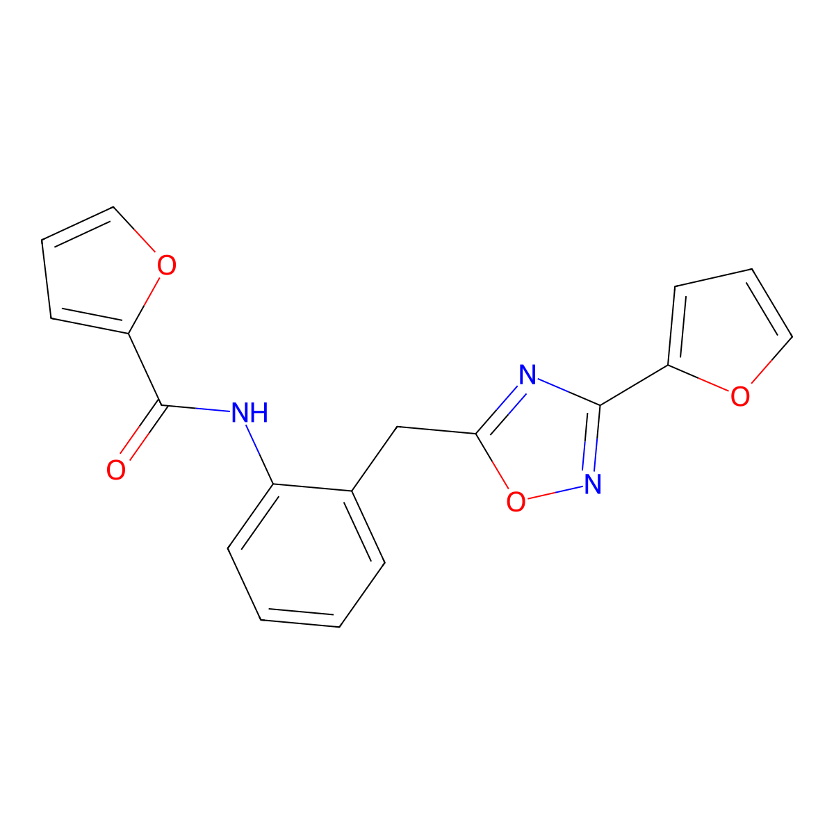 N-(2-((3-(furan-2-yl)-1,2,4-oxadiazol-5-yl)methyl)phenyl)furan-2-carboxamide molecular structure, CAS 1797603-21-4