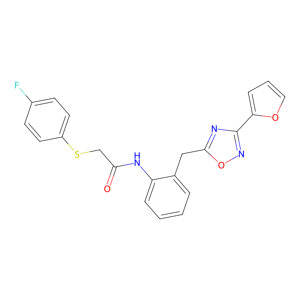 2-((4-fluorophenyl)thio)-N-(2-((3-(furan-2-yl)-1,2,4-oxadiazol-5-yl)methyl)phenyl)acetamide molecular structure, CAS 1797603-27-0