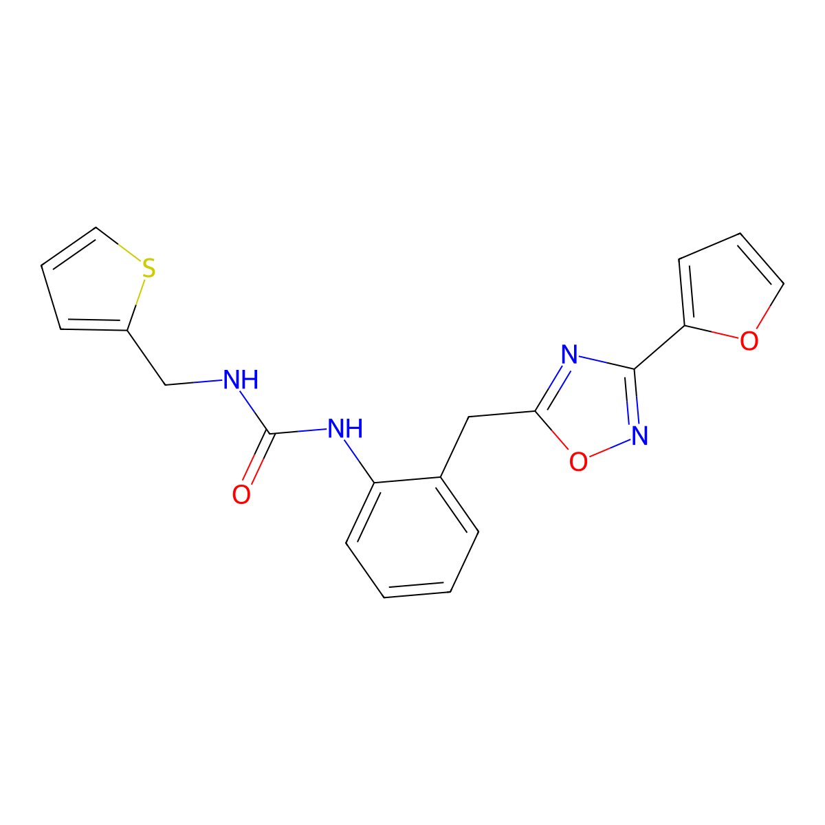 1-(2-((3-(Furan-2-yl)-1,2,4-oxadiazol-5-yl)methyl)phenyl)-3-(thiophen-2-ylmethyl)urea molecular structure, CAS 1797603-33-8