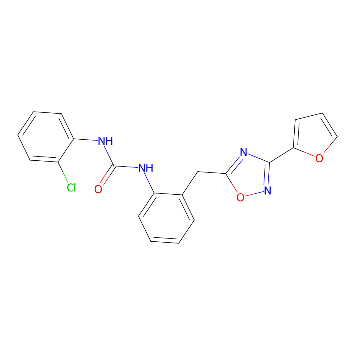1-(2-Chlorophenyl)-3-(2-((3-(furan-2-yl)-1,2,4-oxadiazol-5-yl)methyl)phenyl)urea molecular structure, CAS 1797603-47-4