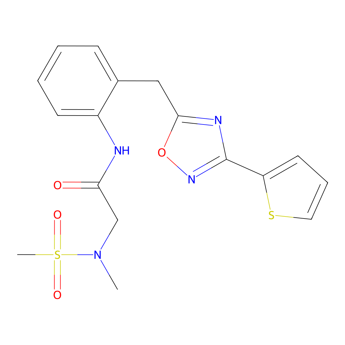 2-(N-Methylmethanesulfonamido)-N-(2-{[3-(thiophen-2-YL)-1,2,4-oxadiazol-5-YL]methyl}phenyl)acetamide molecular structure, CAS 1797604-39-7