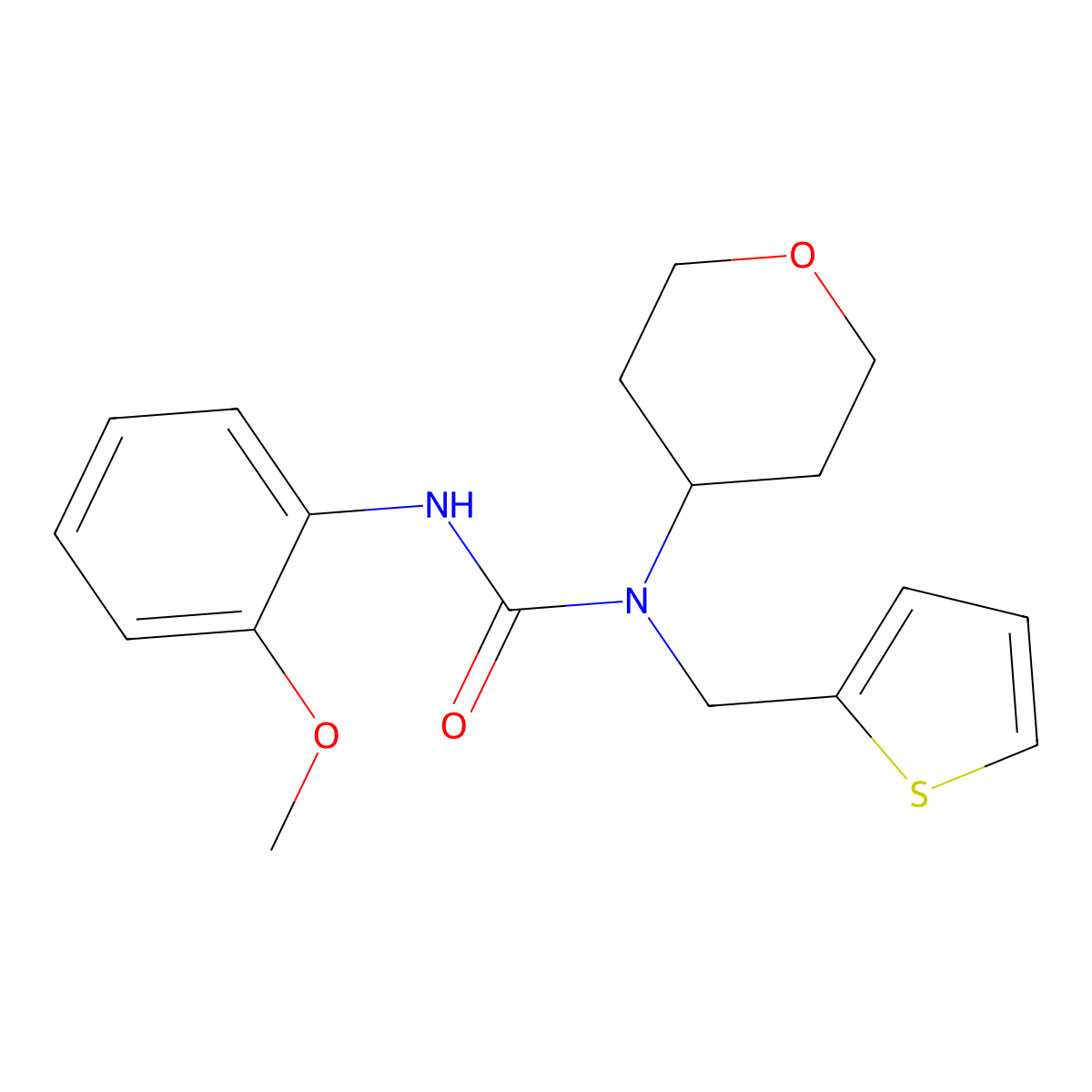 3-(2-methoxyphenyl)-1-(tetrahydro-2H-pyran-4-yl)-1-(thiophen-2-ylmethyl)urea molecular structure, CAS 1797605-22-1