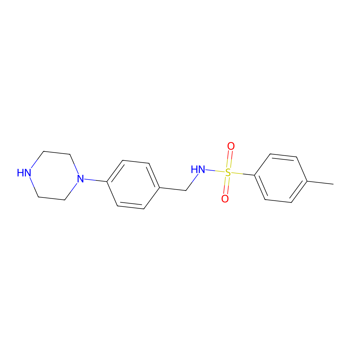 4-methyl-N-{[4-(piperazin-1-yl)phenyl]methyl}benzene-1-sulfonamide molecular structure, CAS 1797606-61-1