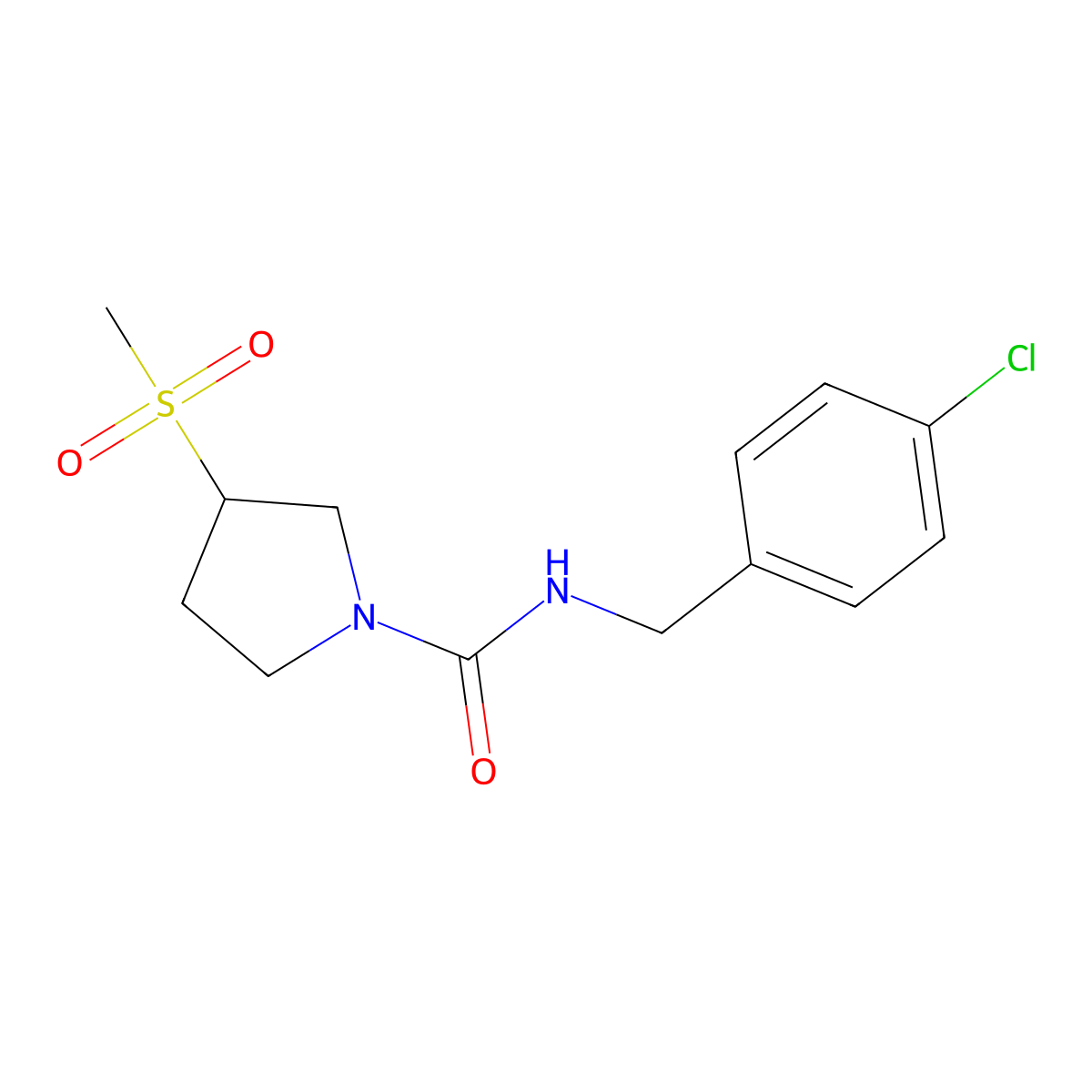 N-(4-chlorobenzyl)-3-(methylsulfonyl)pyrrolidine-1-carboxamide molecular structure, CAS 1797611-38-1