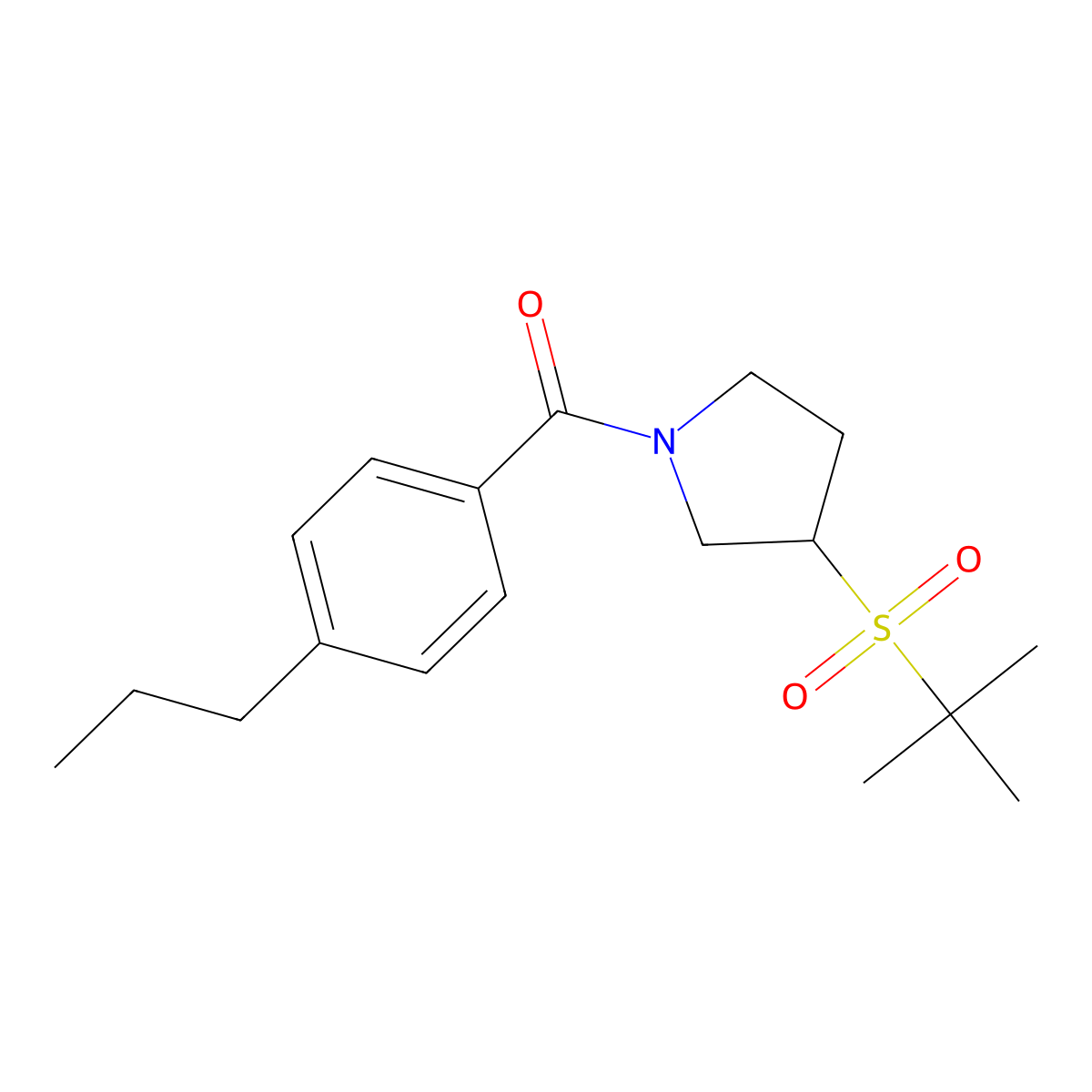 (3-(Tert-butylsulfonyl)pyrrolidin-1-yl)(4-propylphenyl)methanone molecular structure, CAS 1797612-06-6
