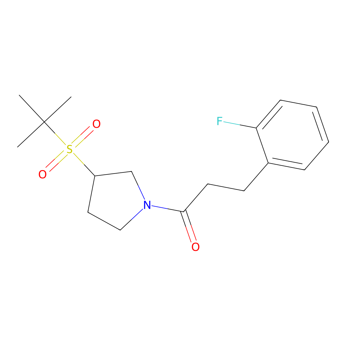 1-(3-(Tert-butylsulfonyl)pyrrolidin-1-yl)-3-(2-fluorophenyl)propan-1-one molecular structure, CAS 1797612-21-5