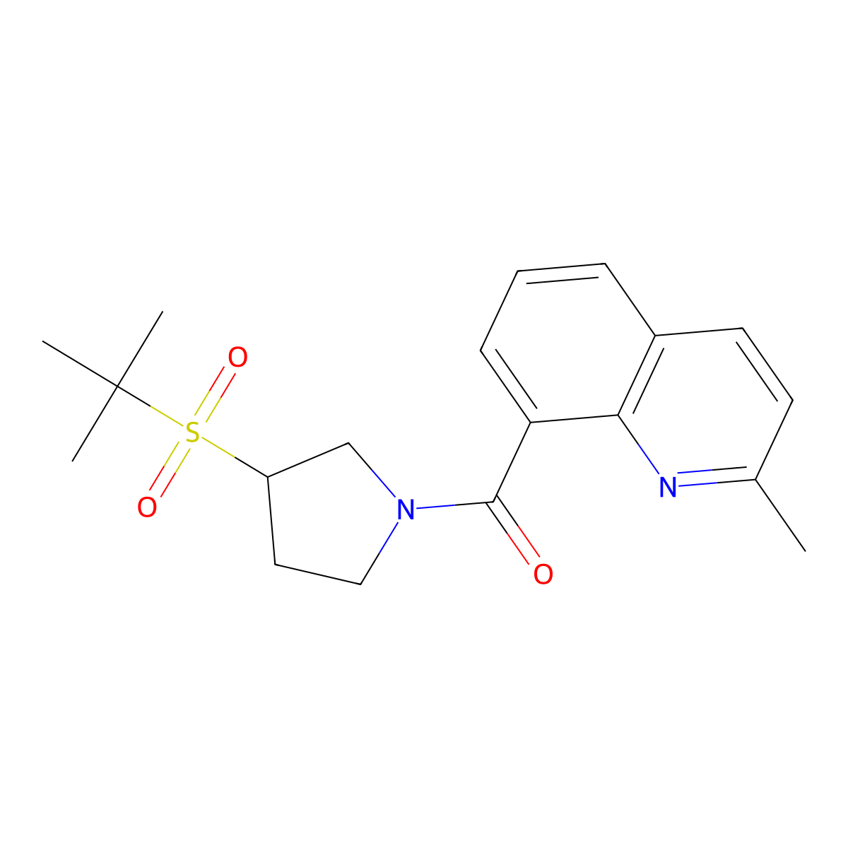 (3-(Tert-butylsulfonyl)pyrrolidin-1-yl)(2-methylquinolin-8-yl)methanone molecular structure, CAS 1797612-28-2