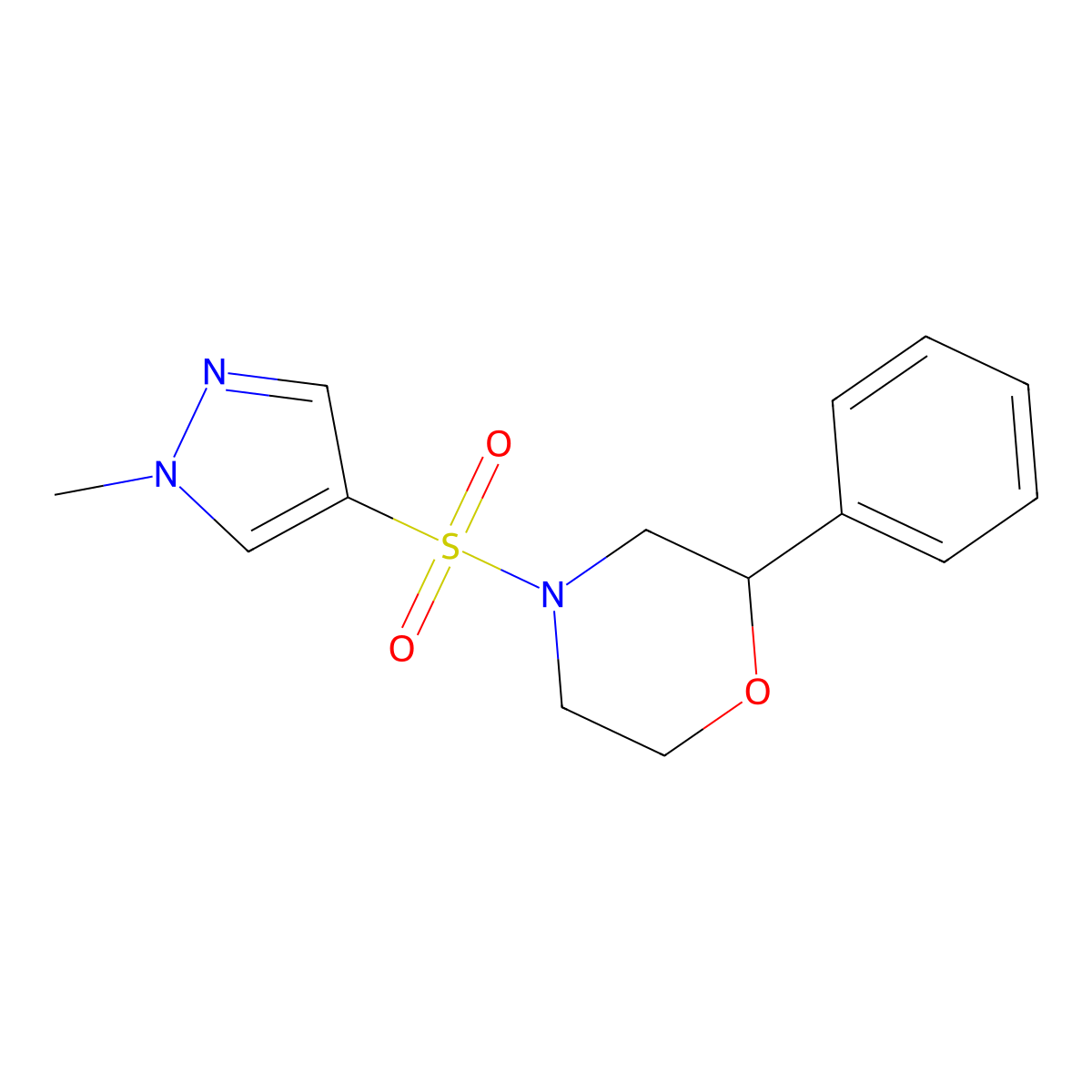 4-[(1-methyl-1H-pyrazol-4-yl)sulfonyl]-2-phenylmorpholine molecular structure, CAS 1797612-59-9