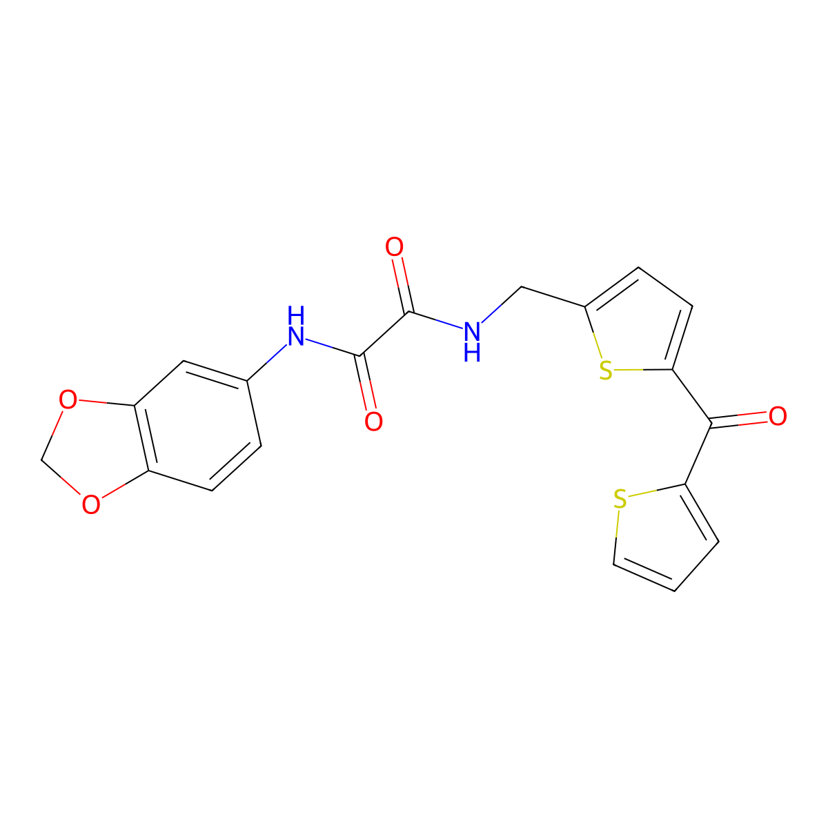 N1-(benzo[d][1,3]dioxol-5-yl)-N2-((5-(thiophene-2-carbonyl)thiophen-2-yl)methyl)oxalamide molecular structure, CAS 1797612-81-7
