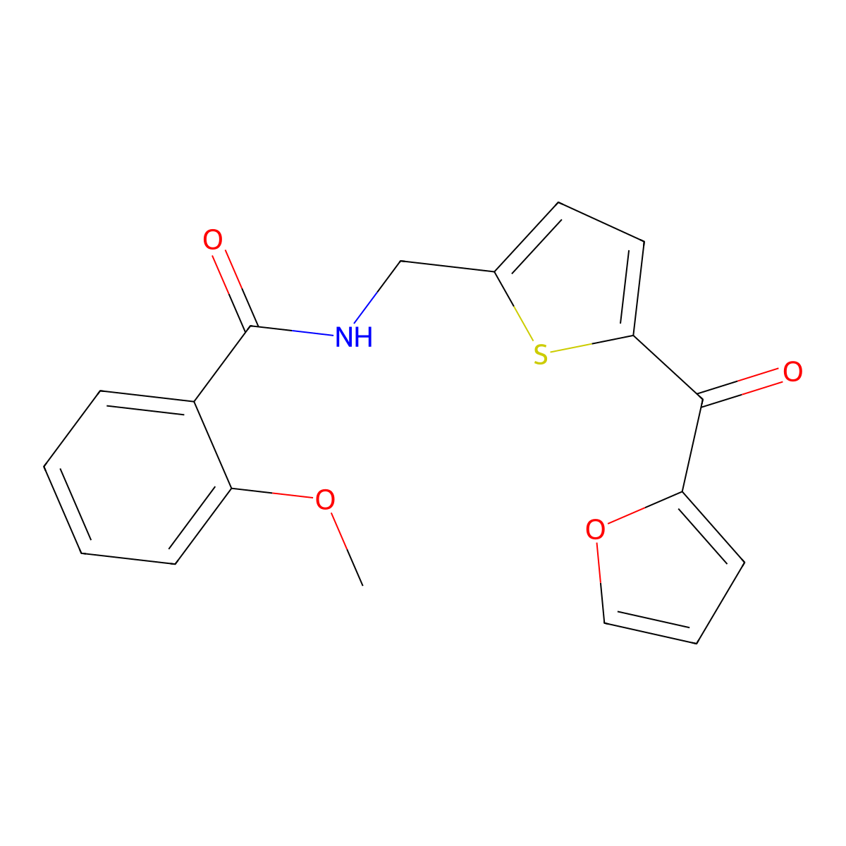 N-((5-(furan-2-carbonyl)thiophen-2-yl)methyl)-2-methoxybenzamide molecular structure, CAS 1797613-18-3