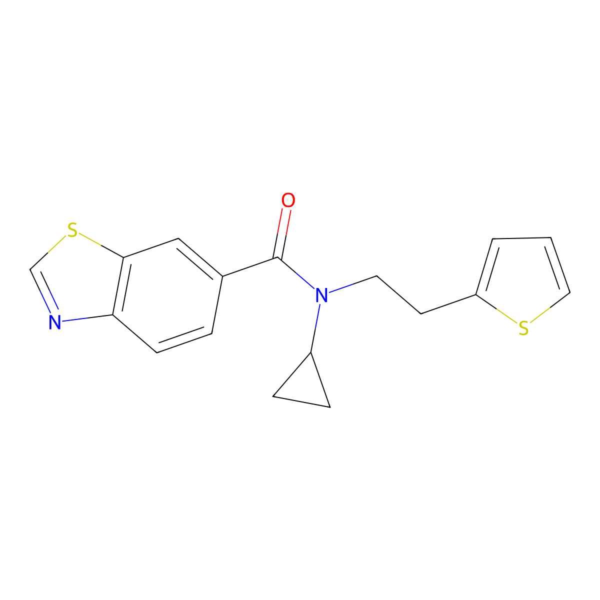N-cyclopropyl-N-(2-(thiophen-2-yl)ethyl)benzo[d]thiazole-6-carboxamide molecular structure, CAS 1797613-21-8