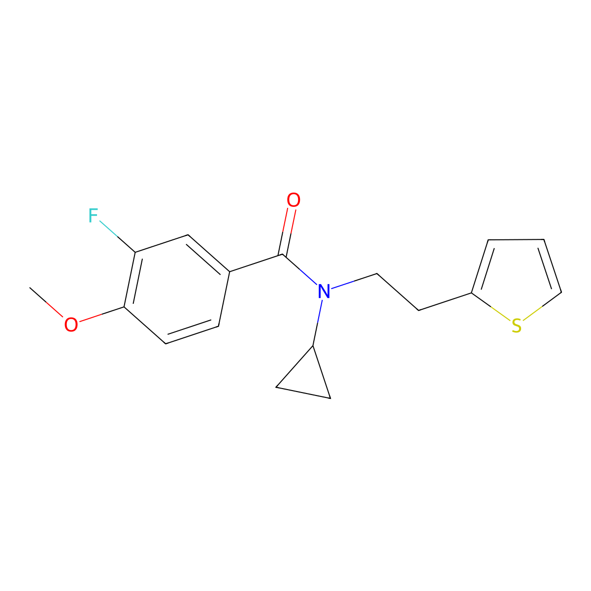 N-cyclopropyl-3-fluoro-4-methoxy-N-(2-(thiophen-2-yl)ethyl)benzamide molecular structure, CAS 1797613-29-6