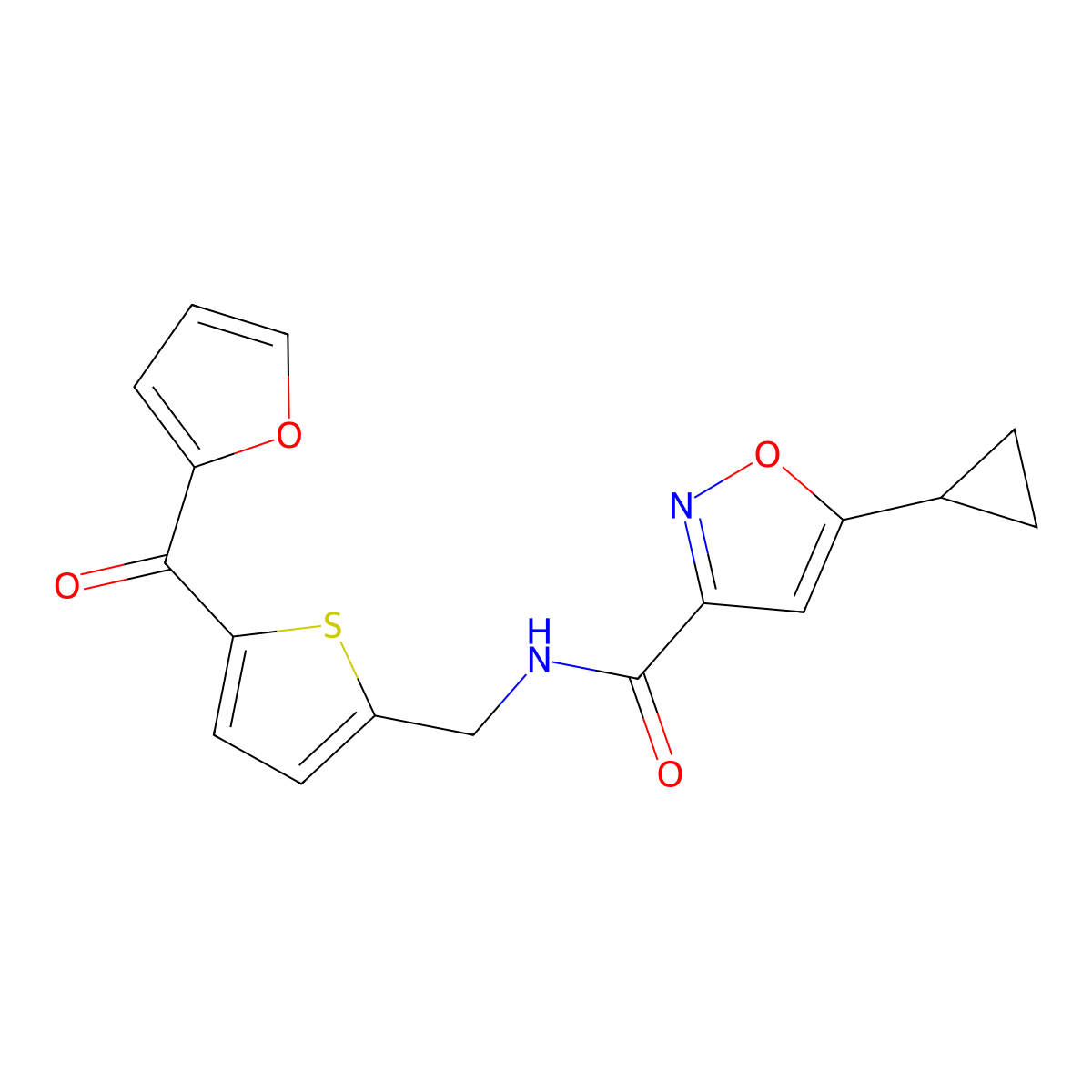 5-cyclopropyl-N-((5-(furan-2-carbonyl)thiophen-2-yl)methyl)isoxazole-3-carboxamide molecular structure, CAS 1797613-36-5