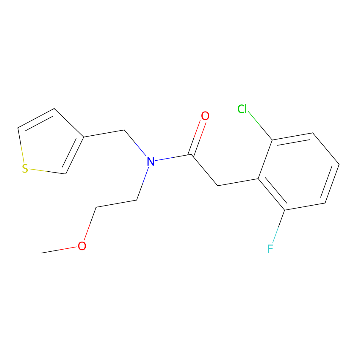 2-(2-chloro-6-fluorophenyl)-N-(2-methoxyethyl)-N-(thiophen-3-ylmethyl)acetamide molecular structure, CAS 1797613-37-6