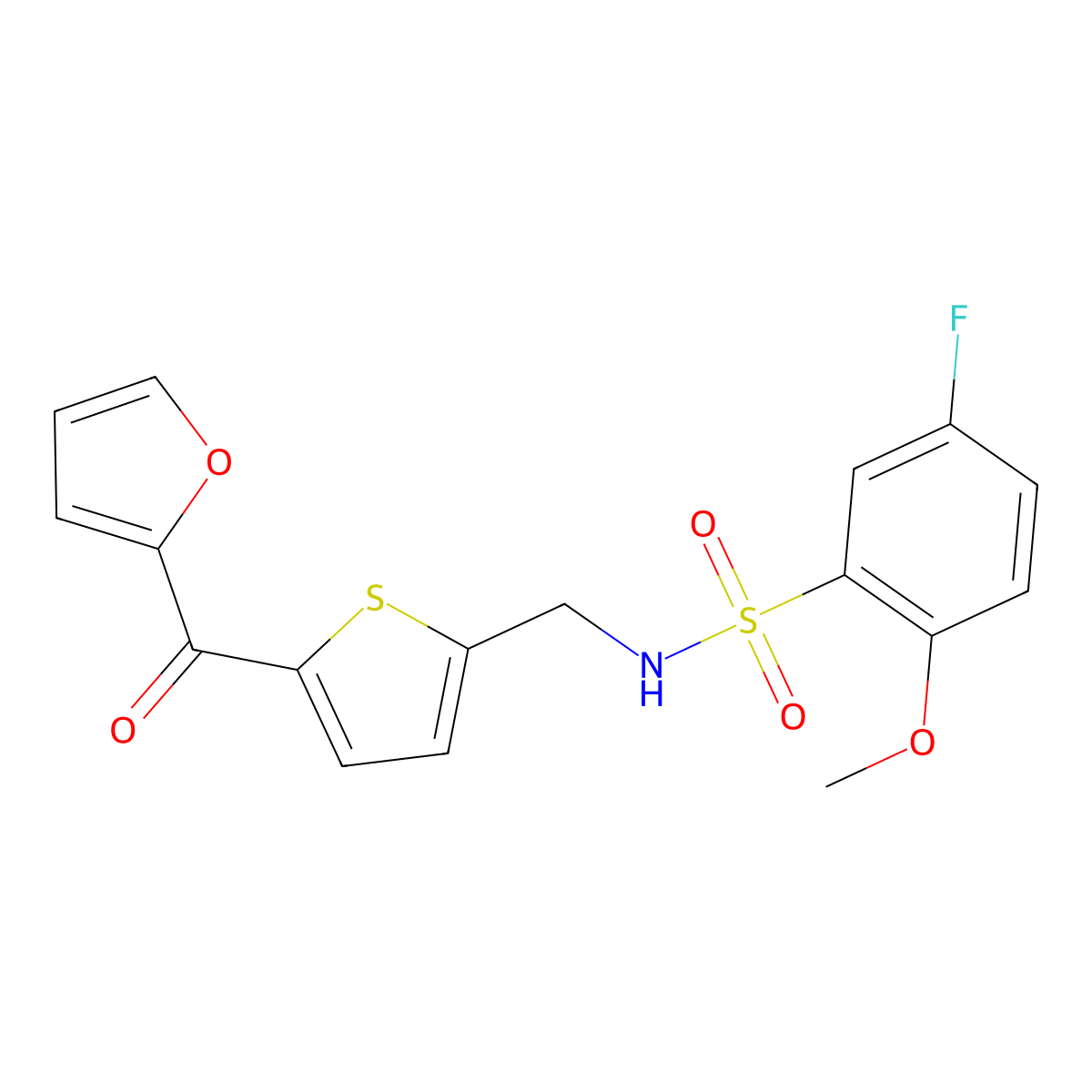 5-fluoro-N-((5-(furan-2-carbonyl)thiophen-2-yl)methyl)-2-methoxybenzenesulfonamide molecular structure, CAS 1797613-45-6