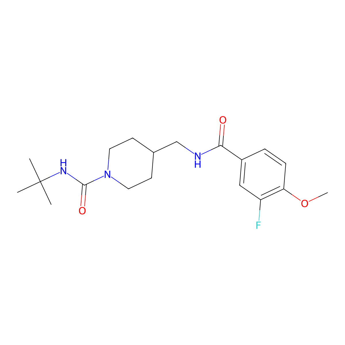 N-(tert-butyl)-4-((3-fluoro-4-methoxybenzamido)methyl)piperidine-1-carboxamide molecular structure, CAS 1797613-54-7