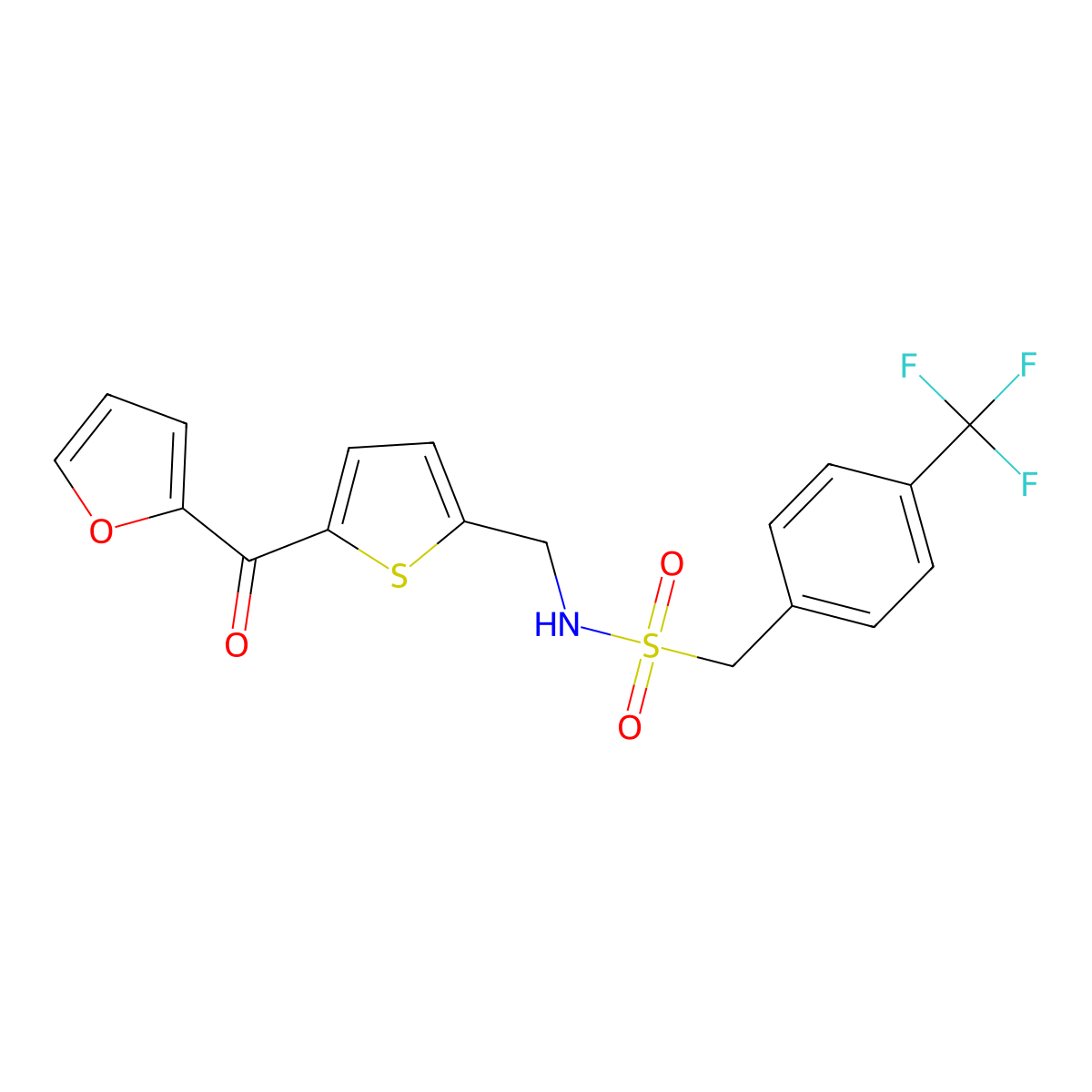 N-{[5-(furan-2-carbonyl)thiophen-2-yl]methyl}-1-[4-(trifluoromethyl)phenyl]methanesulfonamide molecular structure, CAS 1797613-56-9