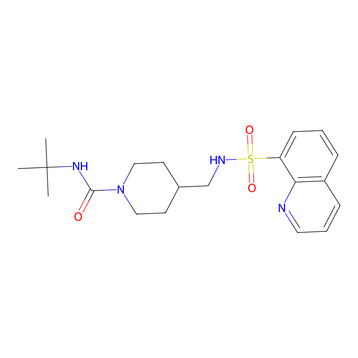 N-(tert-butyl)-4-((quinoline-8-sulfonamido)methyl)piperidine-1-carboxamide molecular structure, CAS 1797613-59-2