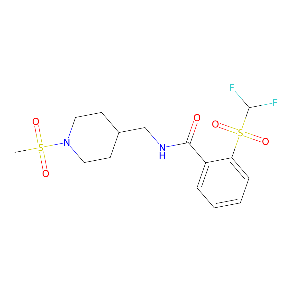 2-((difluoromethyl)sulfonyl)-N-((1-(methylsulfonyl)piperidin-4-yl)methyl)benzamide molecular structure, CAS 1797613-62-7