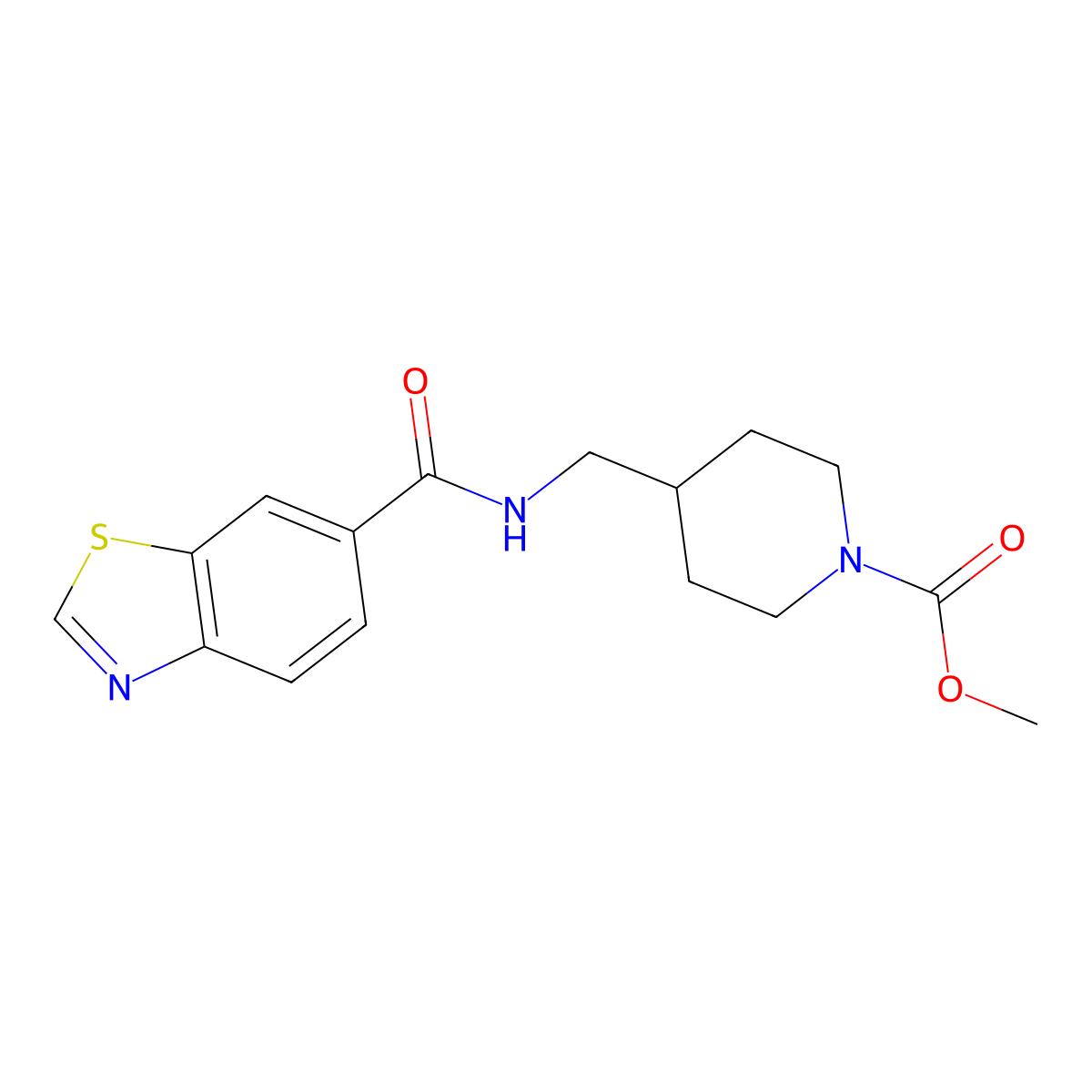 Methyl 4-((benzo[d]thiazole-6-carboxamido)methyl)piperidine-1-carboxylate molecular structure, CAS 1797613-69-4