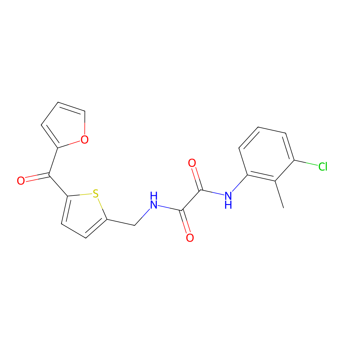 N1-(3-chloro-2-methylphenyl)-N2-((5-(furan-2-carbonyl)thiophen-2-yl)methyl)oxalamide molecular structure, CAS 1797613-71-8