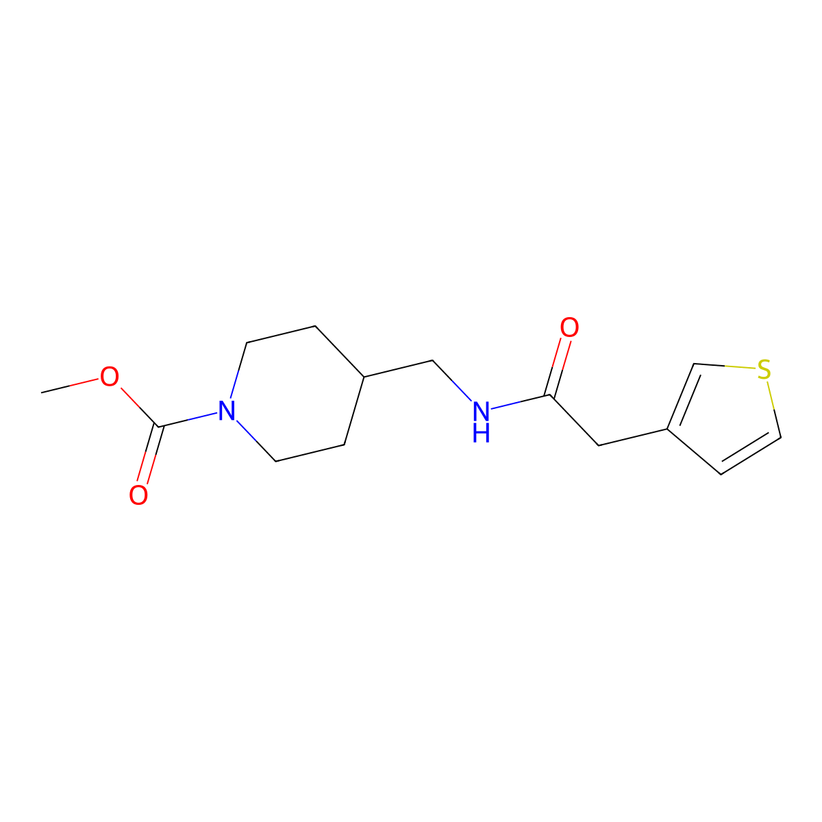 Methyl 4-((2-(thiophen-3-yl)acetamido)methyl)piperidine-1-carboxylate molecular structure, CAS 1797613-76-3