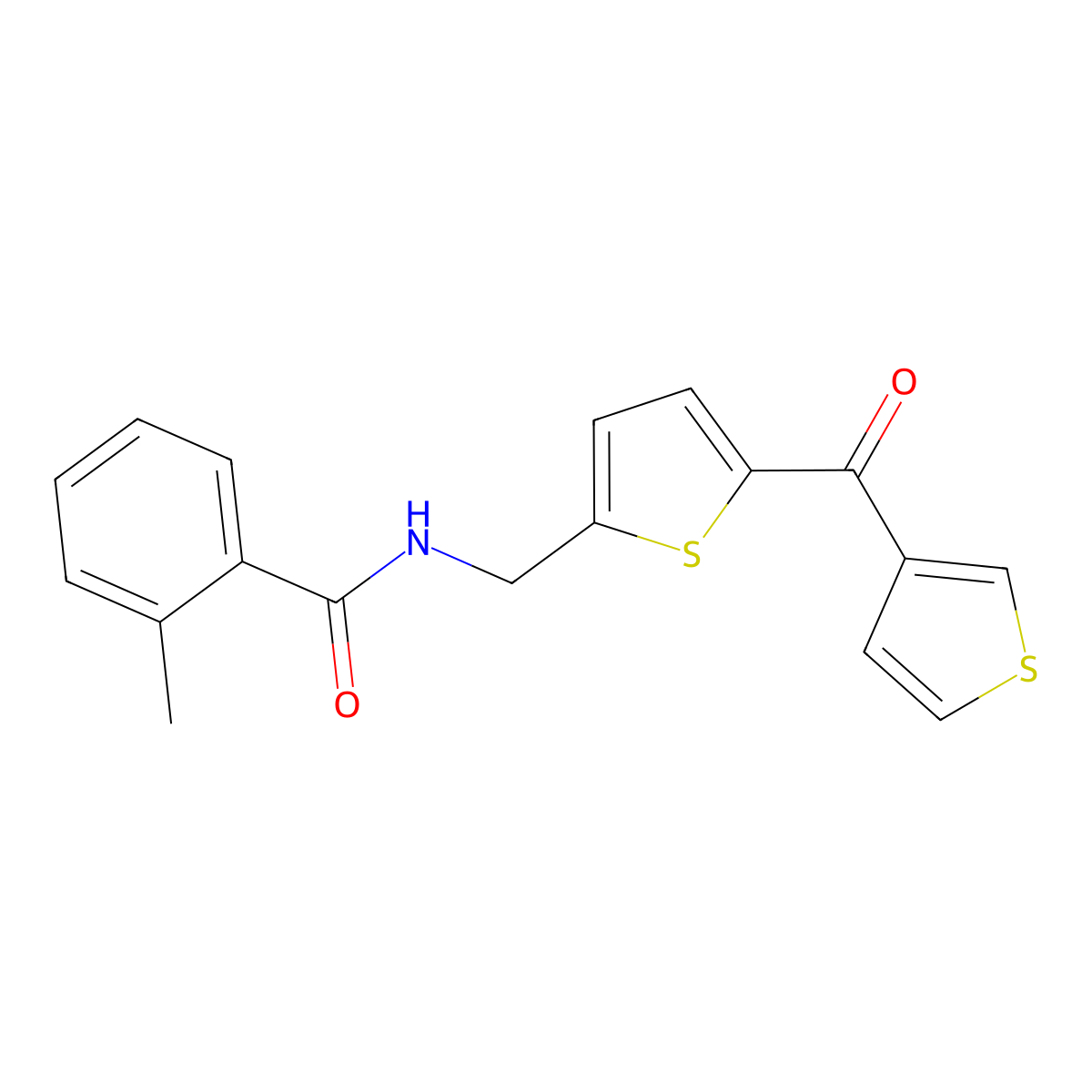 2-methyl-N-((5-(thiophene-3-carbonyl)thiophen-2-yl)methyl)benzamide molecular structure, CAS 1797614-18-6
