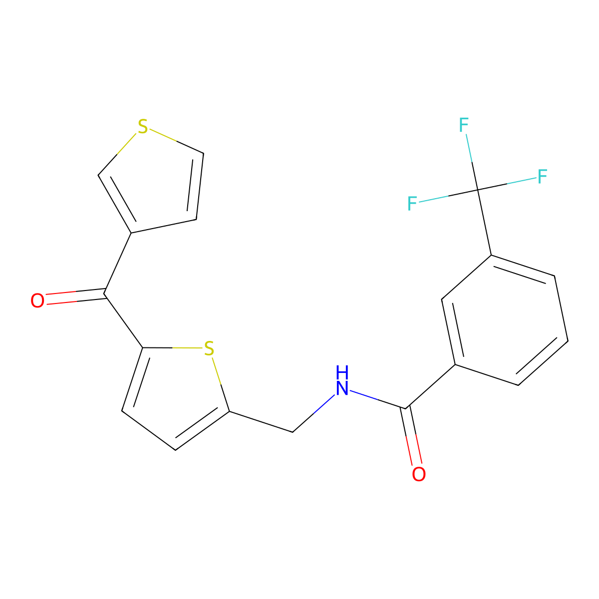N-{[5-(thiophene-3-carbonyl)thiophen-2-yl]methyl}-3-(trifluoromethyl)benzamide molecular structure, CAS 1797614-44-8