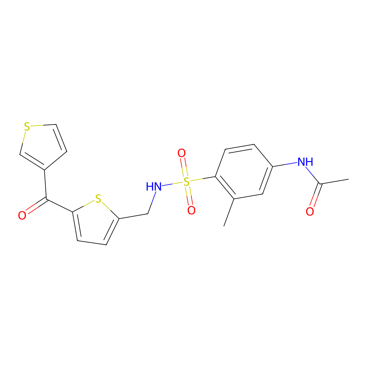 N-(3-methyl-4-(N-((5-(thiophene-3-carbonyl)thiophen-2-yl)methyl)sulfamoyl)phenyl)acetamide molecular structure, CAS 1797614-67-5