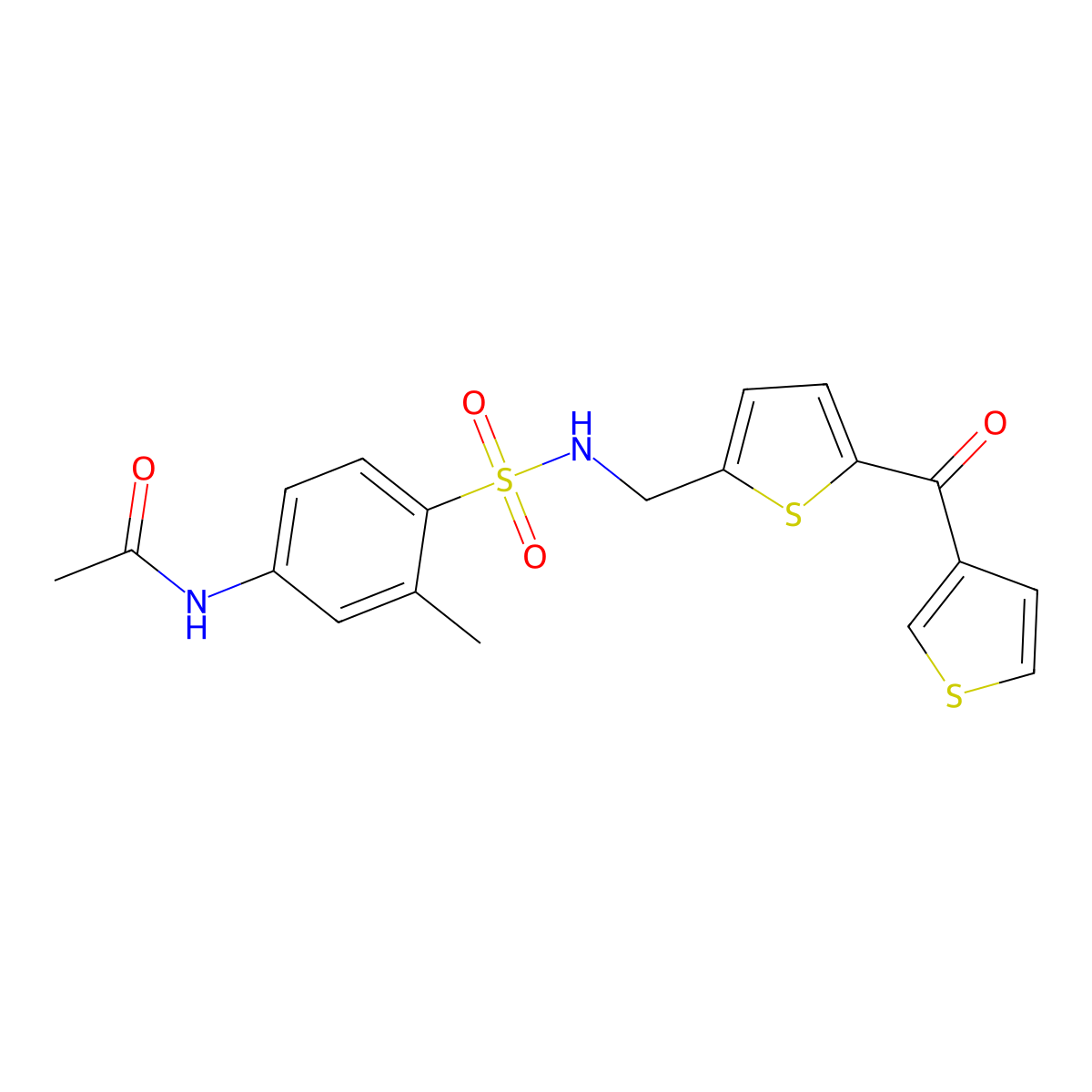 N-(3-methyl-4-(N-((5-(thiophene-3-carbonyl)thiophen-2-yl)methyl)sulfamoyl)phenyl)acetamide molecular structure, CAS 1797614-67-5
