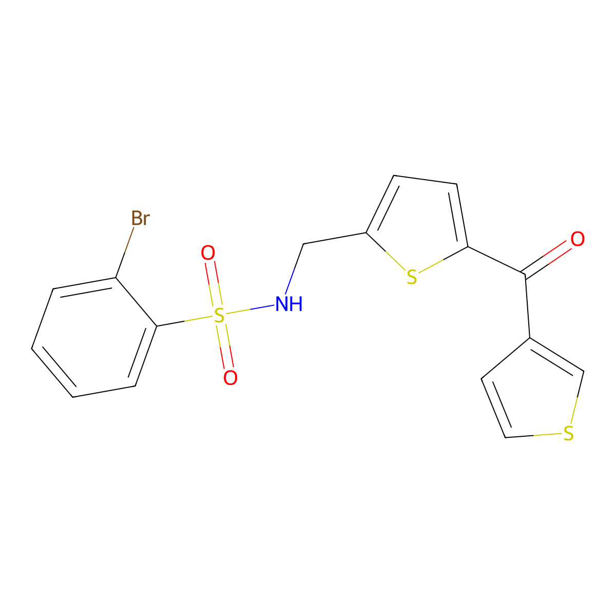 2-bromo-N-((5-(thiophene-3-carbonyl)thiophen-2-yl)methyl)benzenesulfonamide molecular structure, CAS 1797615-04-3